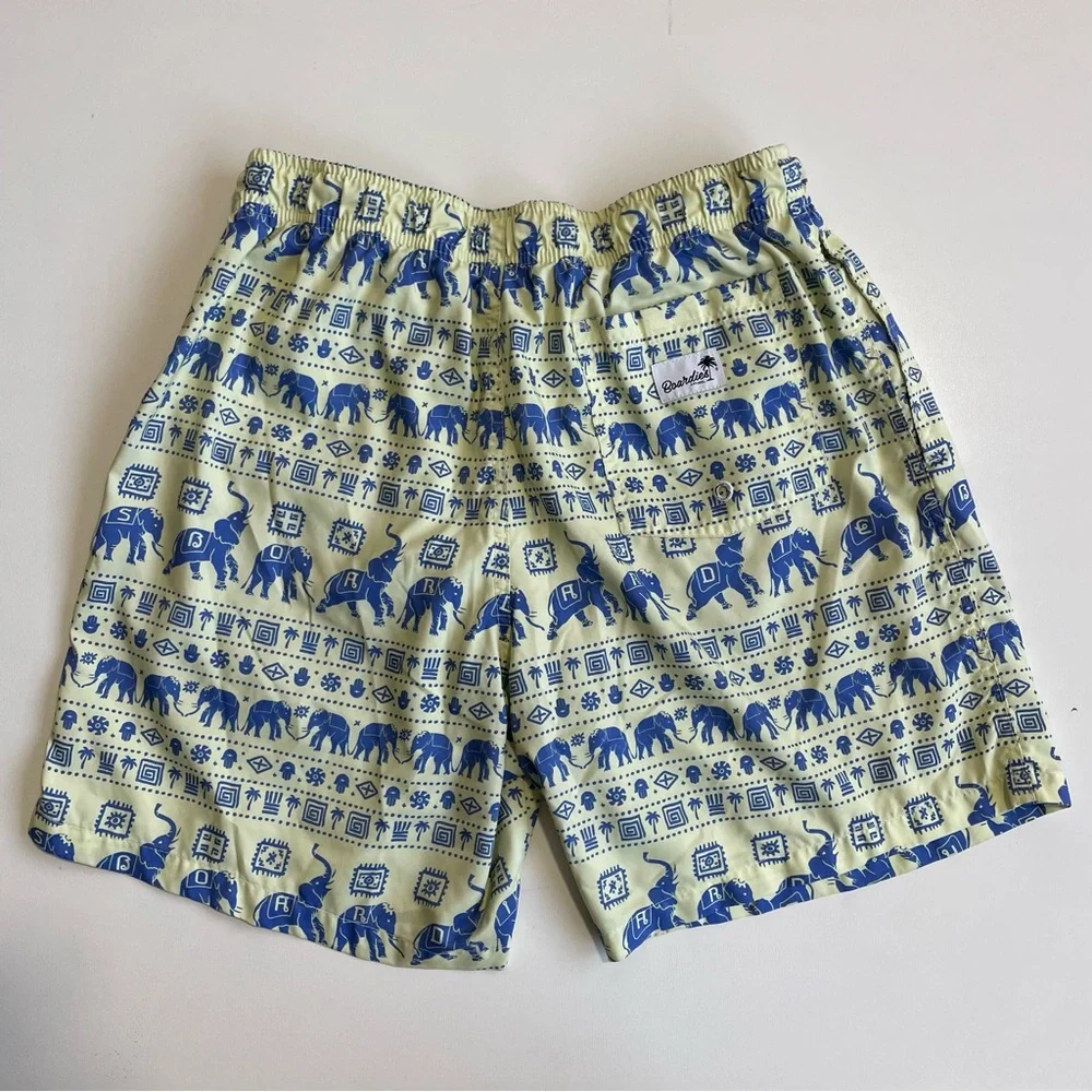 Boardies Swim Shorts Trunks Mesh Liner Size Medium Yellow Blue Elephants - Picture 2 of 6